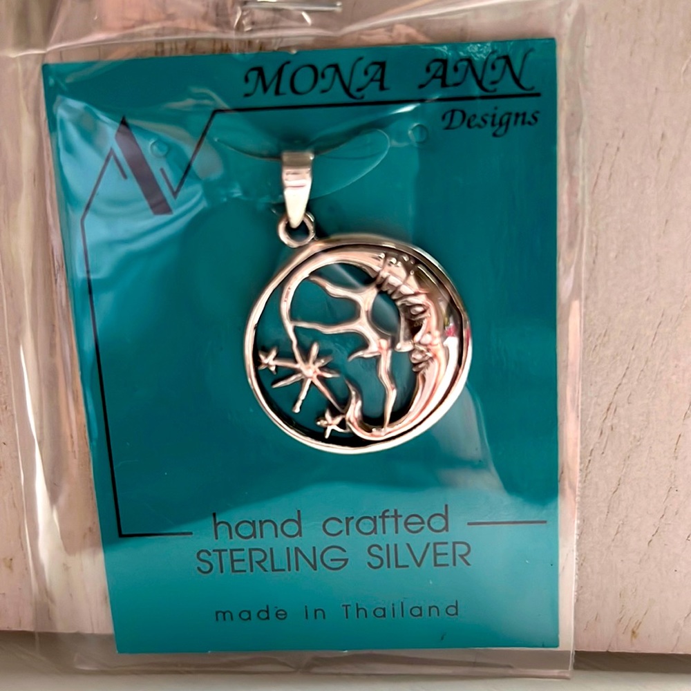Mona Ann Designs–Sterling Silver Man in the Moon Pendant–Handcrafted